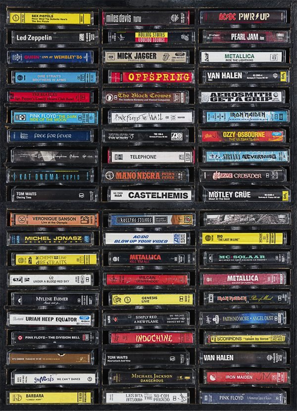 PATCHWORK CASSETTE TRANCHES - OEUVRE DE 85 X 117 CM ENCADRÉE / TARIF TAXES COMPRISES DONT 20% DE TVA EN FRANCE / 5.5% EN EUROPE / TARIF NET POUR LES PAYS HORS C.E.E ( EUROPE )