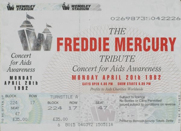 TICKET - FREDDIE MERCURY TRIBUTE CONCERT WEMBLEY STADIUM 1992
