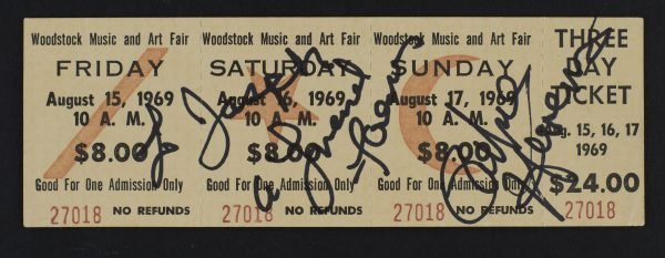 TICKET 3 DAYS - WOODSTOCK FESTIVAL 1969 - SIGNED BY RITCHIE HAVENS
