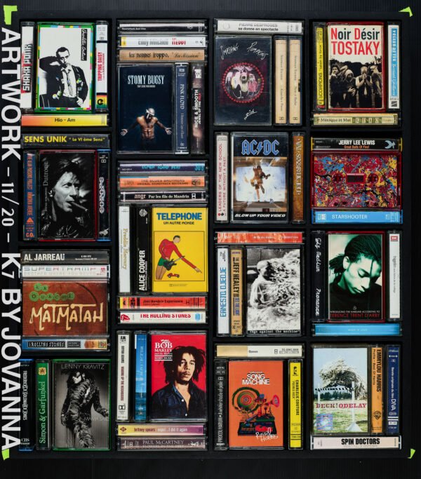 ARTWORK SERIE K7 TAPE - NUM 11 / 20 / OEUVRE DE 49 X 55 CM ENCADRÉE / TARIF TAXES COMPRISES DONT 20% DE TVA EN FRANCE / 5.5% EN EUROPE / TARIF NET POUR LES PAYS HORS C.E.E ( EUROPE )