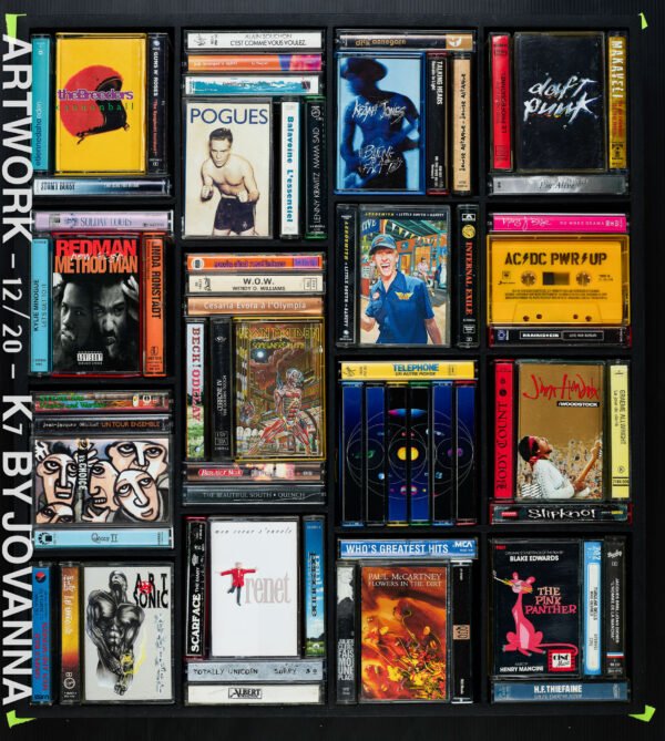 ARTWORK SERIE K7 TAPE - NUM 12 / 20 / OEUVRE DE 49 X 55 CM  ENCADRÉE / TARIF TAXES COMPRISES DONT 20% DE TVA EN FRANCE / 5.5% EN EUROPE / TARIF NET POUR LES PAYS HORS C.E.E ( EUROPE )
