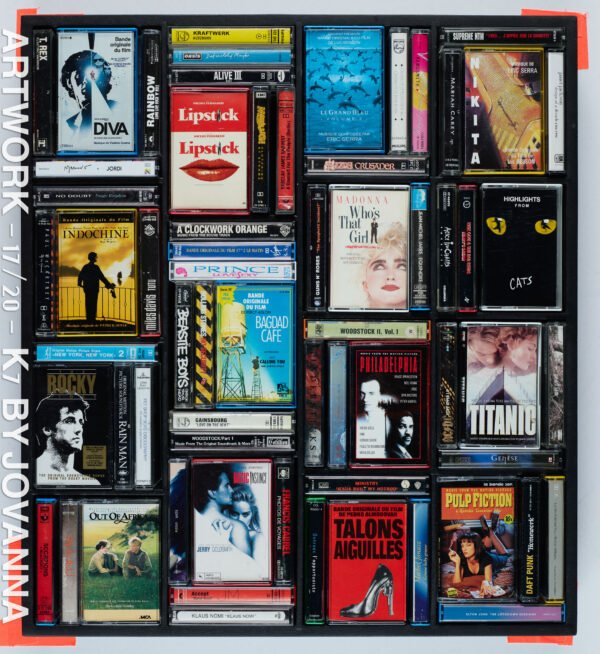 ARTWORK SERIE K7 TAPE - NUM 17 / 20 / OEUVRE DE 49 X 55 CM ENCADRÉE / TARIF TAXES COMPRISES DONT 20% DE TVA EN FRANCE / 5.5% EN EUROPE / TARIF NET POUR LES PAYS HORS C.E.E ( EUROPE )