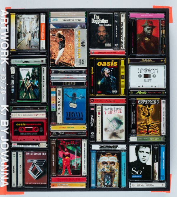 ARTWORK SERIE K7 TAPE - NUM 19 / 20 / OEUVRE DE 49 X 55 CM  ENCADRÉE / TARIF TAXES COMPRISES DONT 20% DE TVA EN FRANCE / 5.5% EN EUROPE / TARIF NET POUR LES PAYS HORS C.E.E ( EUROPE )