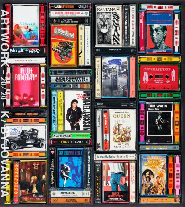 CETTE OEUVRE EST DISPONIBLE A L'ATELIER / ARTWORK SERIE K7 TAPE - NUM 20 / 20 / OEUVRE DE 49 X 55 CM  ENCADRÉE / TARIF TAXES COMPRISES DONT 20% DE TVA EN FRANCE / 5.5% EN EUROPE / TARIF NET POUR LES PAYS HORS C.E.E ( EUROPE )