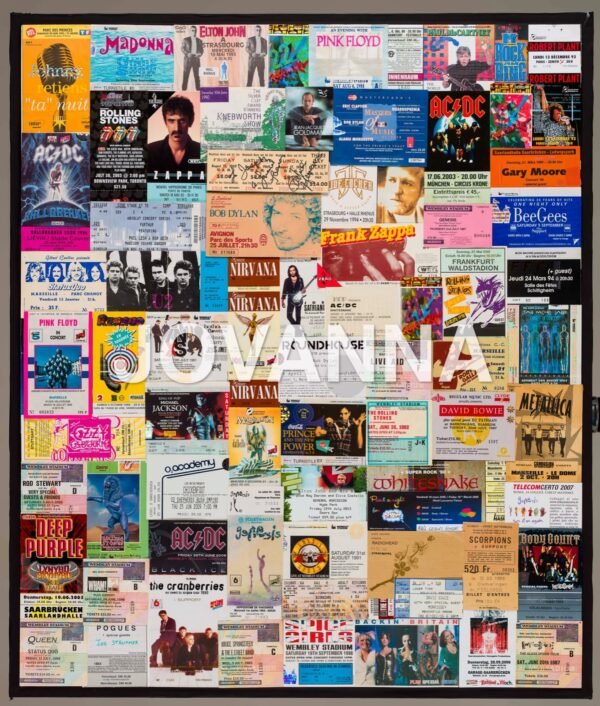 Patchwork Pass Concerts Jovanna / OEUVRE DE 71 X 87 CM ENCADRÉE / Tableau numéro 2 du Triptyque / TARIF TAXES COMPRISES DONT 20% DE TVA EN FRANCE / 5.5% EN EUROPE / TARIF NET POUR LES PAYS HORS C.E.E ( EUROPE ) – Image 4