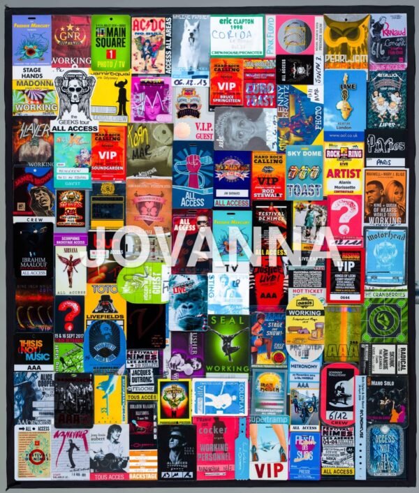 Patchwork Pass Concerts Jovanna / OEUVRE DE 71 X 87 CM ENCADRÉE / Tableau numéro 2 du Triptyque / TARIF TAXES COMPRISES DONT 20% DE TVA EN FRANCE / 5.5% EN EUROPE / TARIF NET POUR LES PAYS HORS C.E.E ( EUROPE ) – Image 3